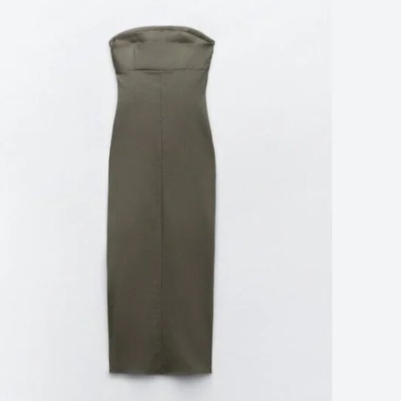 ZARA DRAPED MIDI DRESS KHAKI - Picture 6 of 6